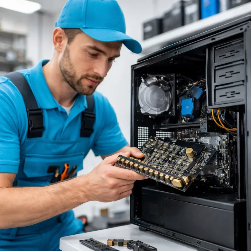 Мастер устанавливает звуковую карту на ПК в Кронштадте